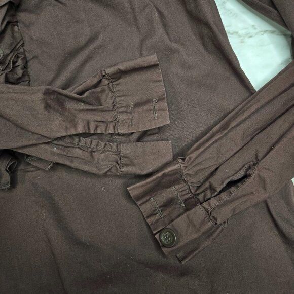 Tory Burch Brown Ruffle Button Down Shirt 10 - Picture 5 of 5